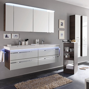 Pelipal Balto Комплект мебели с зеркальным шкафчиком и подсветкой, 140см  Цвет: мокка /белый