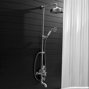 HUBER Victorian Настенная душевая система:термостатический смеситель для ванны,верхний душ Easy Clean,ручной душ с держателем и шлангом, цвет: никель мат.