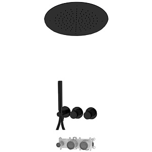 Fima Carlo Frattini Sistemi doccia Душевая система, с верхним душем 49х49см., встраиваемый, термостатическим смесителем, на 2 выхода и ручным душем, цвет: черный матовый