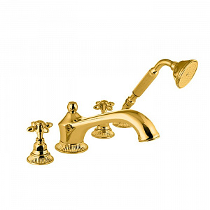Nicolazzi Impero Смеситель на борт ванны, 4 отв., излив: 205 мм, с ручным душем, цвет: золото