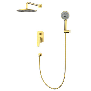 NEMO Prima Душевой комплект с верхним душем 25см., смесителем, ручным душем, держателем для душа и шлангом 150см., цвет: брашированное золото