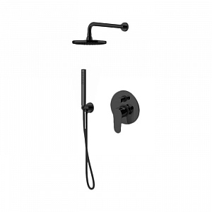 Gattoni H2Omix7000 Комплект для душа со смесителем встроенным на 2 выхода, ручным душем с держателем и верхним душем 250 мм, цвет: черный матовый