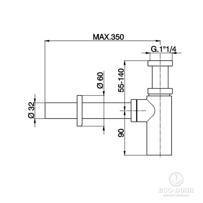 Донный клапан 1"1/4 для раковин без перелива, цвет Brushed Nickel