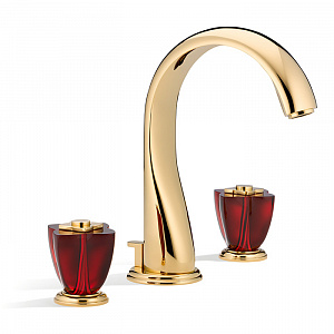 THG Petale de Cristal rouge Смеситель для раковины на 3 отверстия, с донным клапаном, цвет: полированное золото