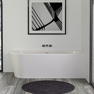 KNIEF Wall Corner L Ванна пристенная 180х80х60см., с круглым переливом, с комплектом крепл.к стене, без сл-перелива, цвет: белый