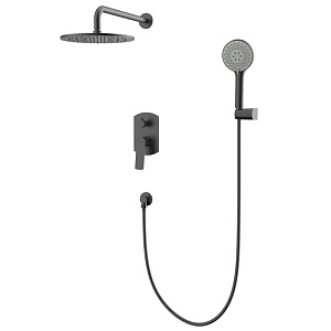 NEMO Prima Душевой комплект с верхним душем 25см., смесителем, ручным душем, держателем для душа и шлангом 150см., цвет: gun metal