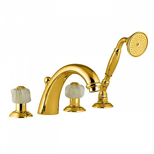 Nicolazzi Onice Смеситель на борт ванны, 4 отв., излив: 223 мм, с ручным душем, цвет: золото