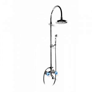 Bongio Rivoli Душевая стойка со смесителем для ванны, верхним и ручным душем, цвет: хром/Royal Blue 08