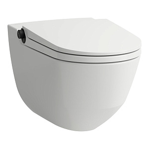 Laufen Cleanet Riva Унитаз-биде подвесной 60х39см, безободковый, с сиденьем, пульт д/у, покрытие LCC, панель титан-черный, цвет: белый