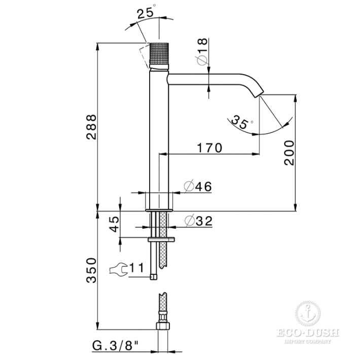 Cisal X32 Смеситель для раковины, высокий, 1 отв., цвет: Inox spazzolato