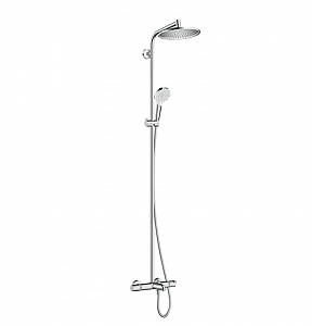 Hansgrohe Crometta Showerpipe S 240 SHP: термостат для ванны + стойка с верхним душем 240мм + ручной душ со шлангом 160мм, цвет: хром