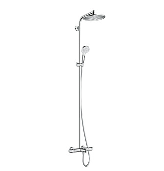 Hansgrohe Crometta Showerpipe S 240 SHP: термостат для ванны + стойка с верхним душем 240мм + ручной душ со шлангом 160мм, цвет: хром