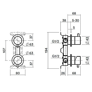 QuadroDesign Встраиваемая часть смесителя на 2 потока, цвет: Pink gold PVD