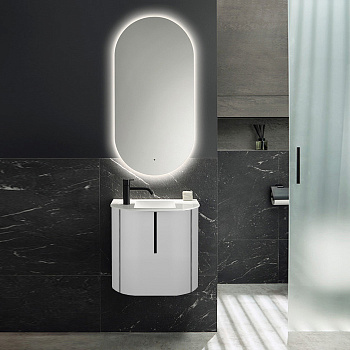 Burgbad Lavo 2.0 Комплект мебели 53х35х49.2см., с 1 отверстием для смес. слева, 1 дверь, раковина белая Velvet, ручка черная, подвесной, цвет белый глянцевый