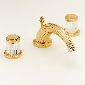 THG Malmaison crystal Смеситель для раковины, 3 отв., с донным клапаном, цвет: полированное золото