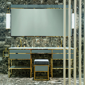Oasis Academy Композиция №20 Комплект мебели напольный, 190х53хh200см, цвет: Ribbed/Cemento glossy/золото 