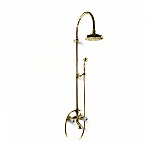 Bongio Rivoli Душевая стойка со смесителем для ванны, верхним и ручным душем, цвет: золото/хрусталь