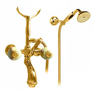 Nicolazzi Onice  Смеситель для ванны с 2мя ручками, с переключателем ванна/душ, + комплект руч. душа, цвет: золото