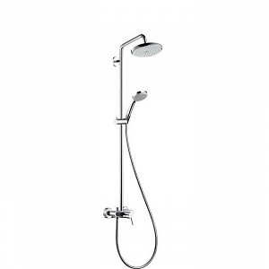 Hansgrohe Croma Душевая система Showerpipe: верхний душ 220 1jet, ручной душ, смеситель для душа, штанга для душа, держатель для душа, цвет: хром