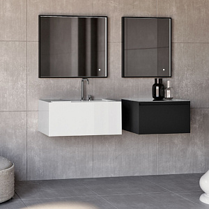 Kerasan Kanaal Тумба подвесная 60х46.5см, с 1 ящиком, стеклянная столешница, цвет: черный матовый 