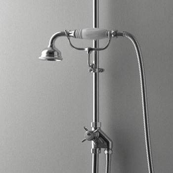 Devon&Devon Ручной душ с переключателем и держателем с белой ручкой, цвет: хром