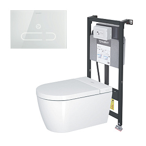 Duravit Starck F Plus Унитаз подвесной, безободковый, с сиденьем Sensowash, инсталляцией и клавишей, покрытие Hygieneglaze, цвет: белый
