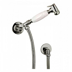 Devon&Devon Гигиенический душ с держателем, шлангом и выпуском из стены, с ручкой белой, цвет: никель