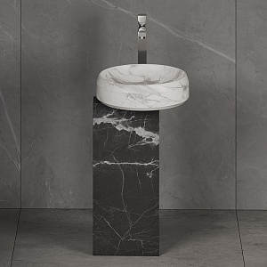 Dea Design Marble Marsala Раковина 46.5х46.5х90см., напольная, без отв., мрамор, цвет: White Cararra/Black Marquina