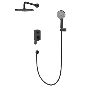 NEMO Prima Душевой комплект с верхним душем 25см., смесителем, ручным душем, держателем для душа и шлангом 150см., цвет: черный матовый