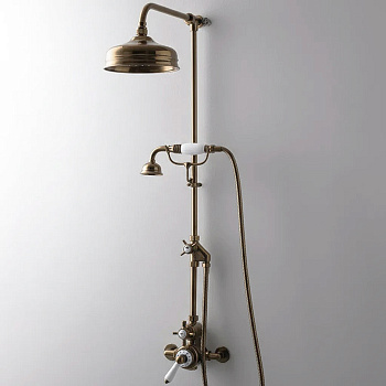 Devon&Devon Душевая стойка с термостатическим смесителем, верхний душ 20см, ручной душ, цвет: бронза