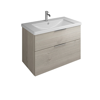 BURGBAD Eqio База подвесная с керамическим умывальником 93х49х64.5см. 2 ящика с ручкой желоб., c 1 отв под смес.   цвет: фланелевый дубовый F2632