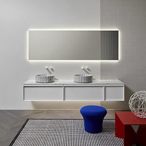 Antonio Lupi Bemade Комплект подвесной мебели с тумбами под раковину, двумя раковинами Carrara, зеркалом с подсветкой, 90 см, цвет: белый матовый