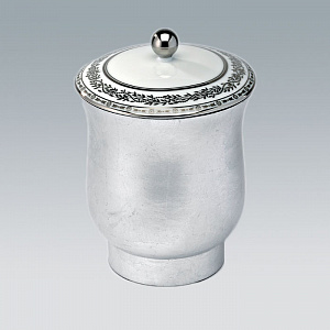 THG MARQUISE BLANC DECOR PLATINE Китайская лакированная коробка с белой керамической крышкой Ø126 мм., middle size, декор платина, цвет: серебро