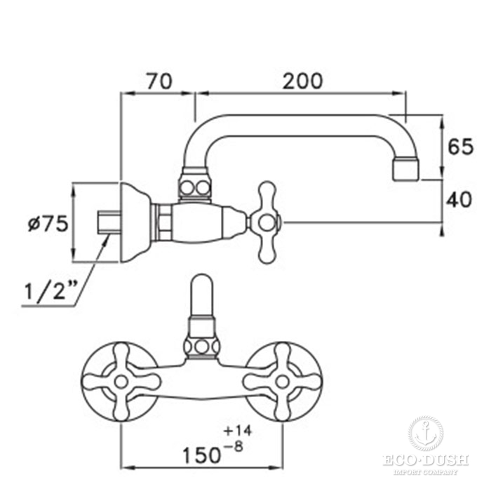 Stella Roma Смеситель для мойки настенный 3245/200, длина излива 200мм цвет: хром