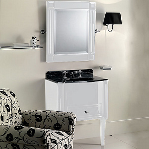 Devon&Devon Domino, Комплект мебели 68 см, тумба напольная со столешницей Nero Marquina и встроенной раковиной черной, Цвет: pure white