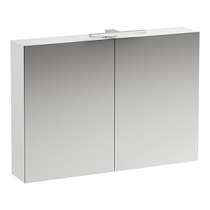 Laufen Base Шкафчик зеркальный 100x18.5x70см, 2 дверцы, с горизонтальным элементом LED-подсветки, 2 стеклянные полки, 1 розетка, цвет: белый матовый