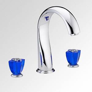 THG Pуtale de cristal bleu Смеситель для ванны, 3 отв., цвет: хром/синий хрусталь