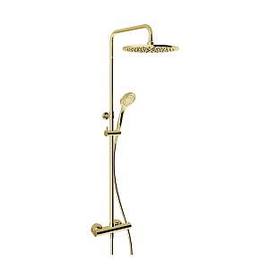 Gessi Minimalistic Shower  Душевая стойка с термостатическим смесителем, верхним душем Ø300 мм., ручным душем и шлангом 1500 мм, цвет Gold PVD