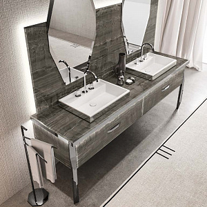 VITAGE milldue edition HILTON 06/b Комплект мебели 226х56х77см напольный, 2 раковины, 2 зеркала, с подсветкой, цвет: alabastro bronze/полированная сталь