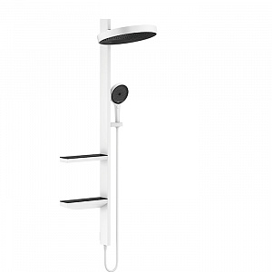 Hansgrohe Showerpipe Душевая система 1jet (верхний душ, штанга, ручной душ, полочки), цвет: белый матовый