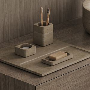 Dea Design Marble Контейнер для ватных дисков, настольный, из мрамора, 8х8хh4см., цвет: Travertine