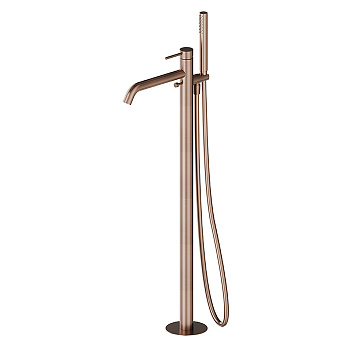 Newform X-STEEL 316 Смеситель для ванны напольный, излив 243 мм, в компл: руч. душ, шланг, без встр. части, цвет: PVD Brushed copper bronz