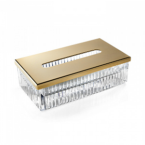 3SC ELEGANCE Контейнер для бумажных салфеток,  23х12,5хh12 см, прямоугольный, настольный, цвет: прозрачный хрусталь/золото 24к. 