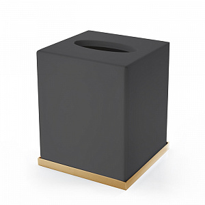 3SC Mood Deluxe Black Контейнер для бумажных салфеток, 12х12х14 см, квадратный, настольный, композит Solid Surface, цвет: чёрный матовый/золото 24к. 