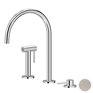 Newform N21 Смеситель для кухни, 3 отв., с ручным душем, цвет: Brushed nikel
