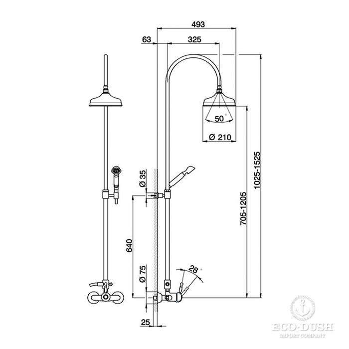 CISAL Arcana Royal Настенная душевая система:смеситель для душа,верхний душ,ручной душ с держателем и шлангом, цвет: хром 