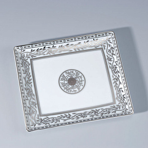 THG MARQUISE BLANC DECOR PLATINE Поднос керамический 171х154 мм., настольный, middle size, декор платина, цвет: белый