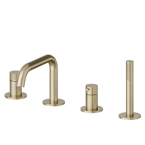 Newform Steel Line Смеситель на борт ванны, 4 отв., с ручным душем, цвет: PVD Brushed pale gold