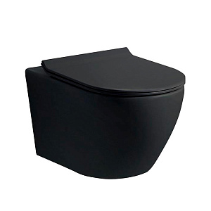 NEMO Унитаз 53x36см., подвесной, безободковый, tornado, сиденье микролифт, цвет: черный матовый