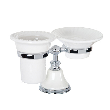 TW Harmony 141, настольный держатель с мыльницей и стаканом, керамика (бел), цвет: белый/хром